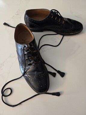 Thistle Shoes Black Leather Wingtip Brogues